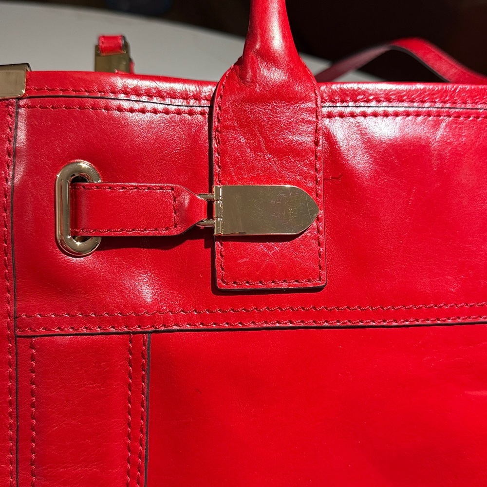NEW MILLY Leather Crossbody/Shoulder Vintage Tote Bag, Red - Picture 13 of 16
